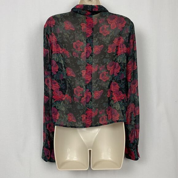 Aeropostale Top Womens Large Black Sheer Dark Floral Whimsigoth Romantic Witchy - Picture 5 of 14